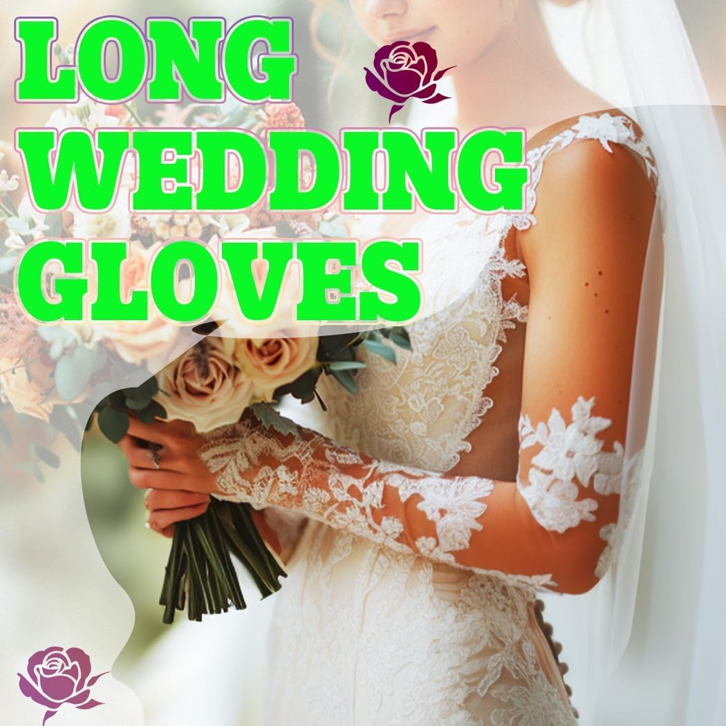 REETAN White Long Bridal Gloves Fingerless Pearl Sheer Arm Sleeves for Women