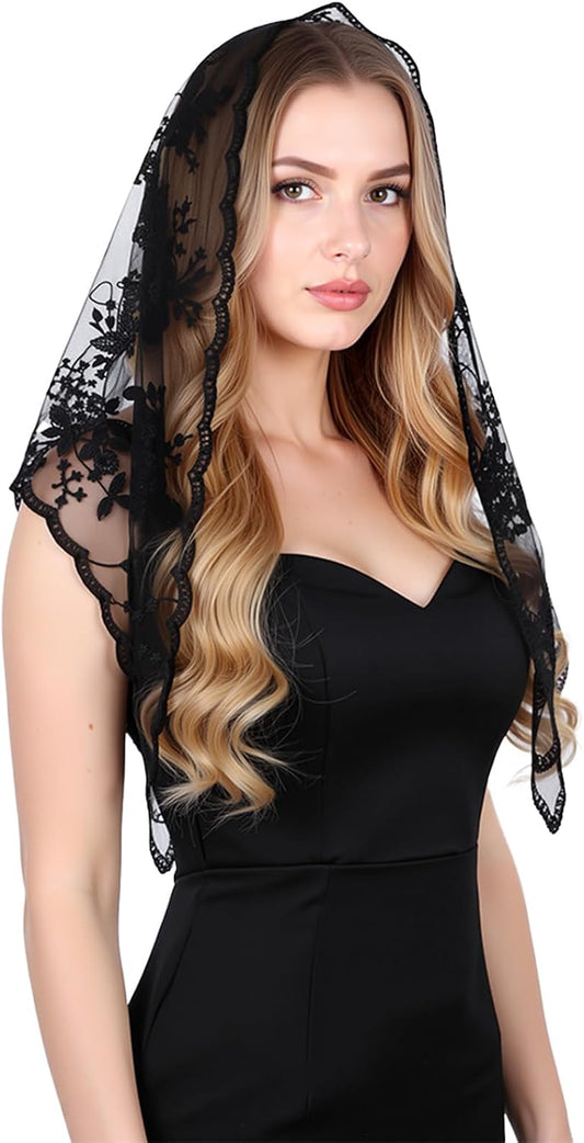 Yolev Mantilla Veil Triangle Catholic Veil For Women Lace Scarf Mass Veils Head Covering For Religious Christian Prayer