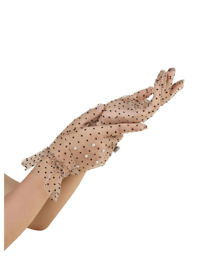 OYOANGLE Women's Lace Gloves Pearls Bridal Sheer Mesh Tea Party Short Glove