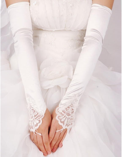 DreamHigh Satin Lace Fingerless Elbow Length Wedding/Party/Evening Gloves