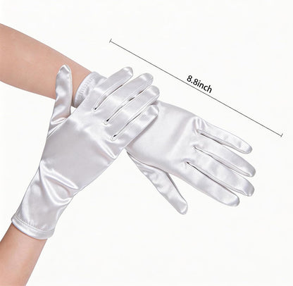 Women's Short Satin Opera Gloves for Wedding Bridal Prom Dance Dress, 9inch