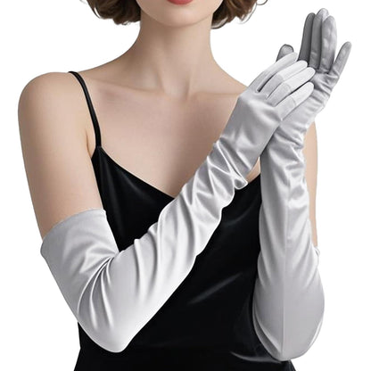 THARAHT Women Long Gloves with Satin Elbow Length for 1920s Opera Tea Party Costumes Bridal Evening Dress