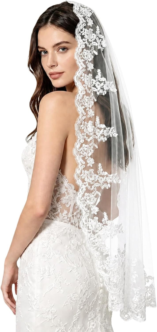Cathedral Length Wedding Veil Lace Soft Tulle with Comb