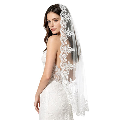 Cathedral Length Wedding Veil Lace Soft Tulle with Comb