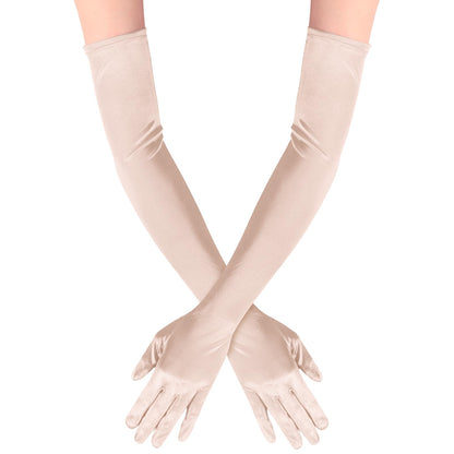 Long Opera Satin Gloves for Women Costume Elbow Length 1920s Dress, 21 inch