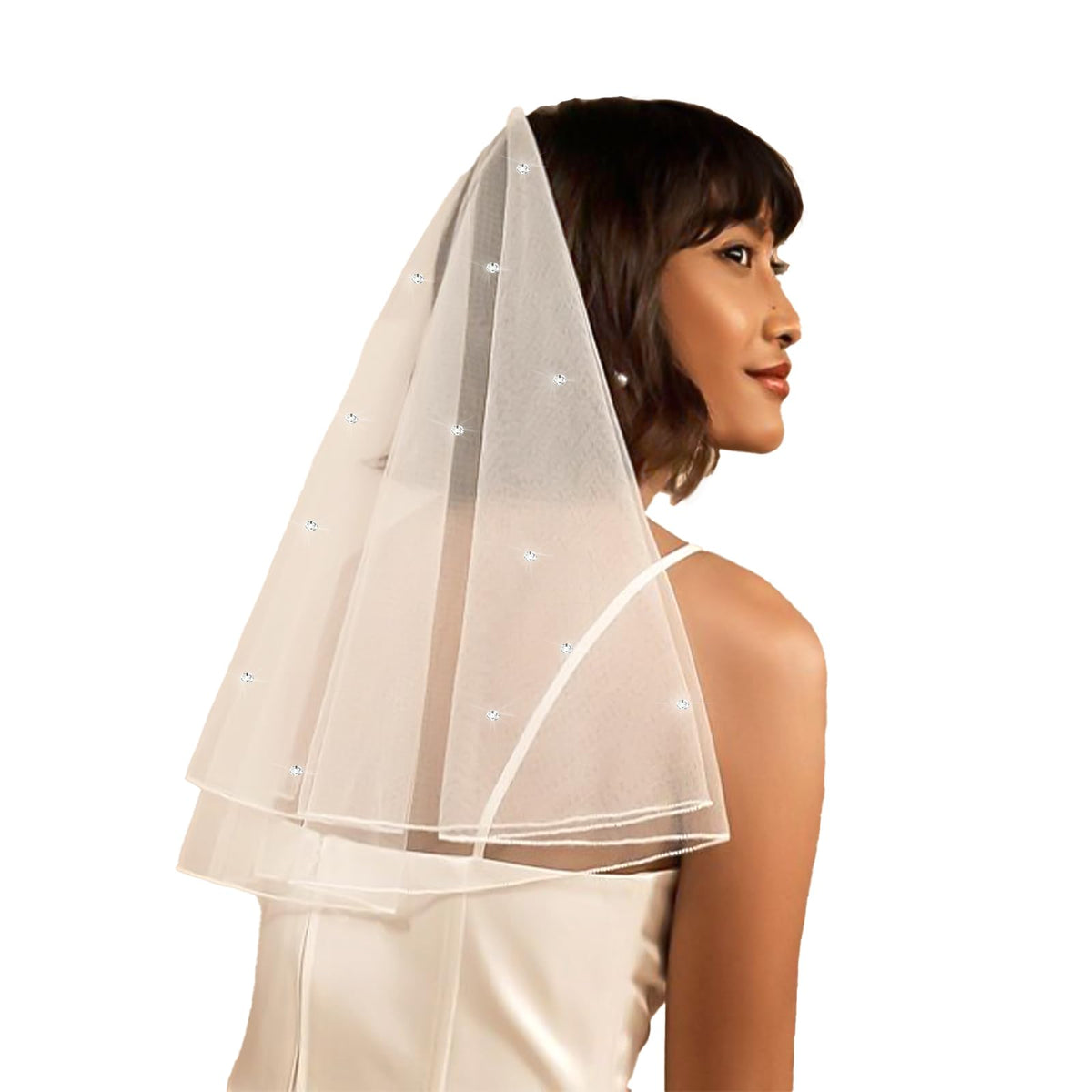 White Short Wedding Veil Pearl Rhinestone Bride Veils Bridal Veils Bachelorette Party Veil for Brides and Women