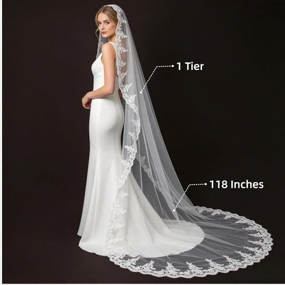 Cathedral Length Wedding Veil Lace Soft Tulle with Comb
