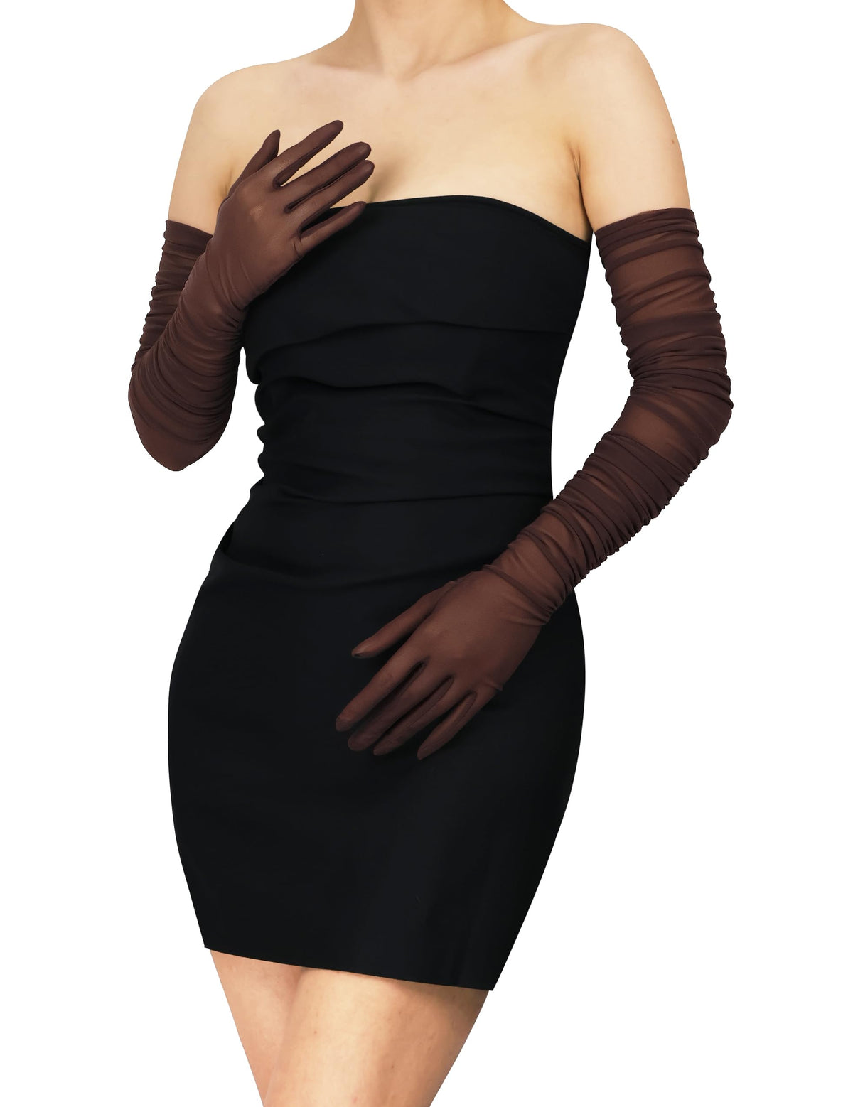 Stretchy Ruched Sheer Mesh Tulle Long Opera Gloves for Women