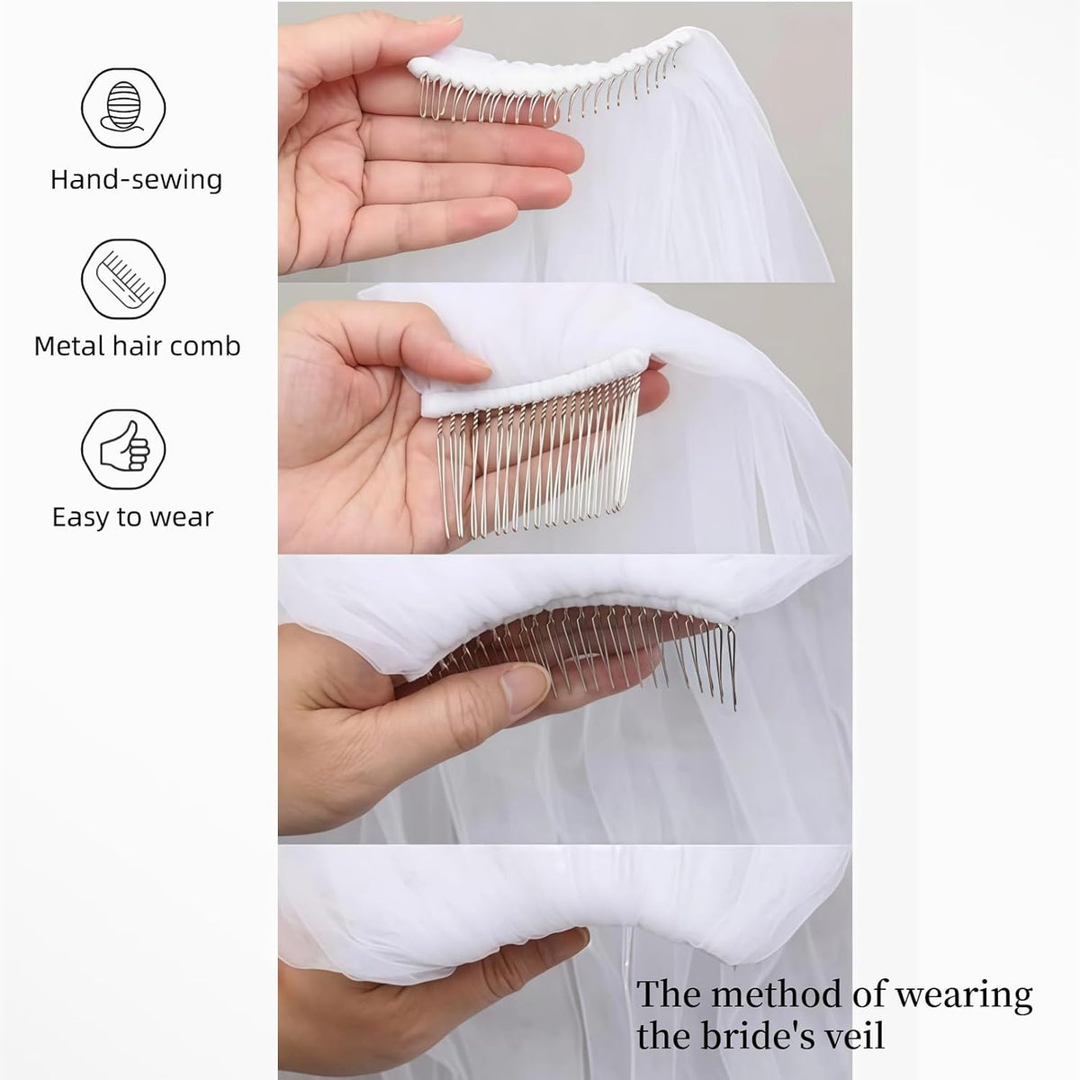 1 Tier Wedding Veil Fingertip Length with Pearls Beaded Edge
