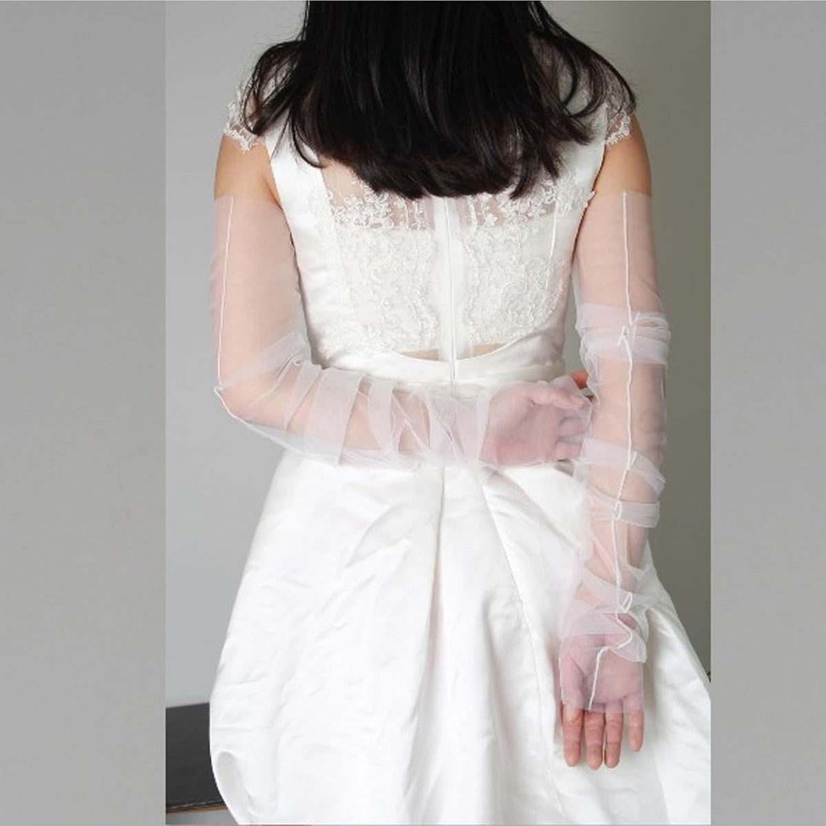 Long Tulle Pearl Wedding Gloves Elbow Length Summer Fingerless Glove