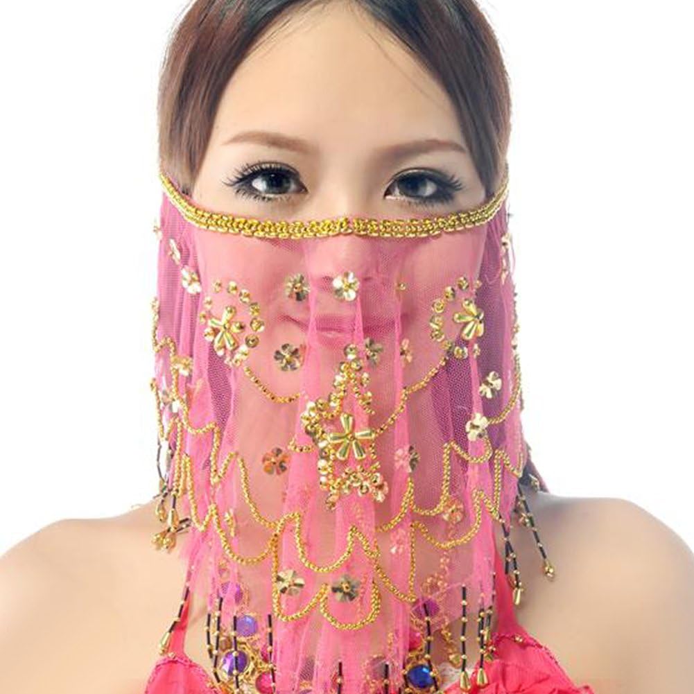 Wuchieal Women's Belly Dance Tribal Face Veil With Halloween Costume Accessory
