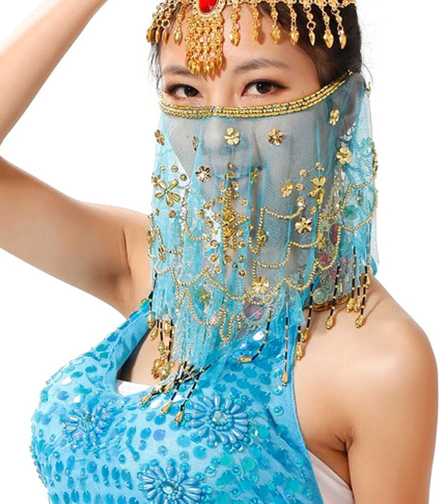 Wuchieal Women's Belly Dance Tribal Face Veil With Halloween Costume Accessory
