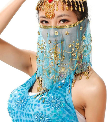 Wuchieal Women's Belly Dance Tribal Face Veil With Halloween Costume Accessory
