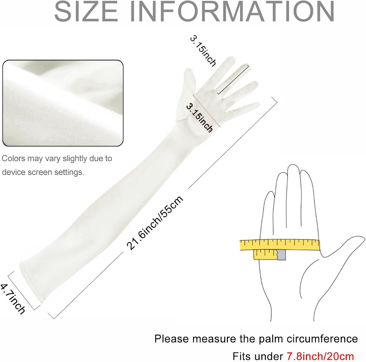 Long Opera Satin Gloves for Women Costume Elbow Length 1920s Dress, 21 inch