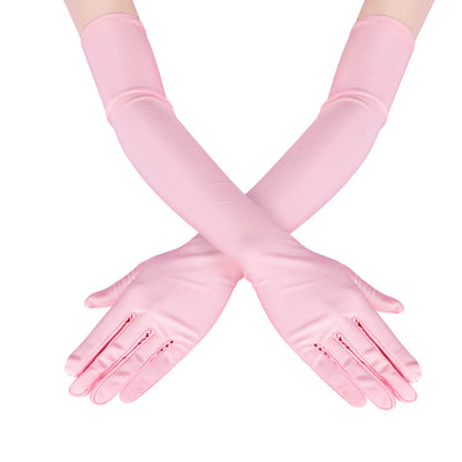 Long Opera Satin Gloves for Women Costume Elbow Length 1920s Dress, 21 inch