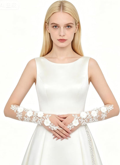 Women's Fingerless Lace Gloves White Elegant for Bridal Wedding