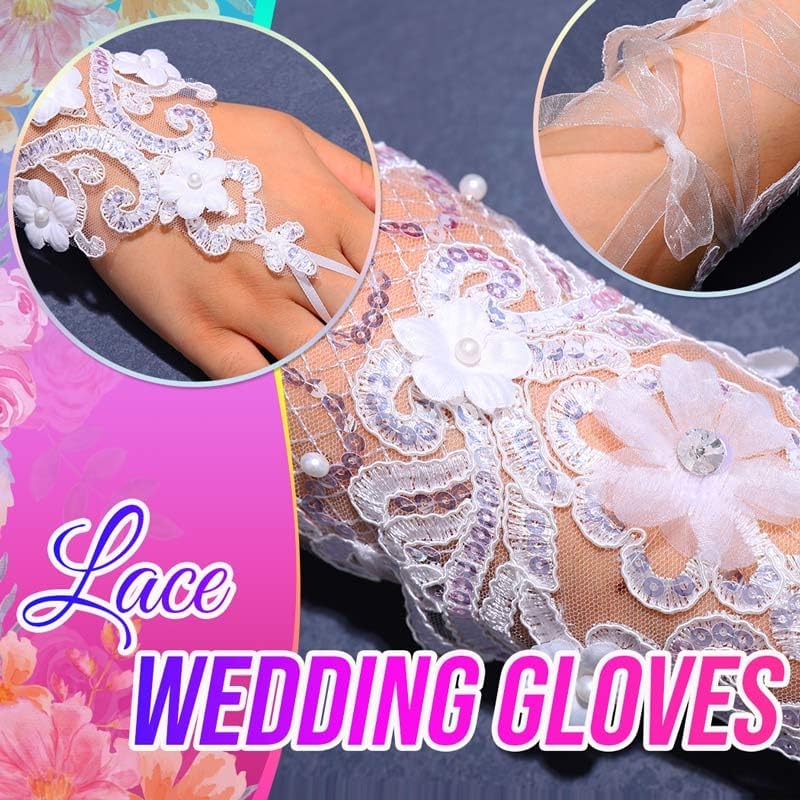 Fingerless Flower Lace Gloves White Wedding Gloves Pearl Bridal Accessories for Women and Brides