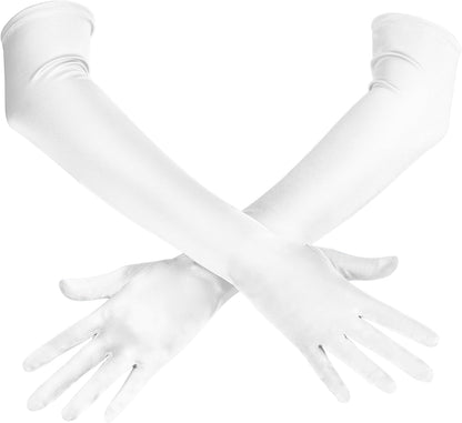 Spooktacular Creations Long Opera Party Gloves, 1920s Satin Gloves Costume for Women, Silk Stretchy Elbow Length Size 21 inch