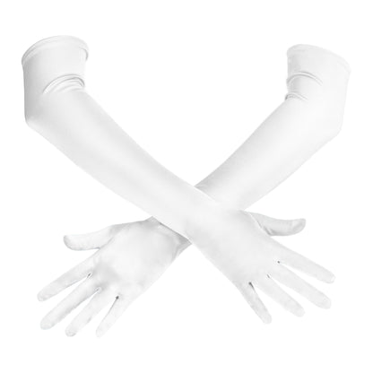 Spooktacular Creations Long Opera Party Gloves, 1920s Satin Gloves Costume for Women, Silk Stretchy Elbow Length Size 21 inch