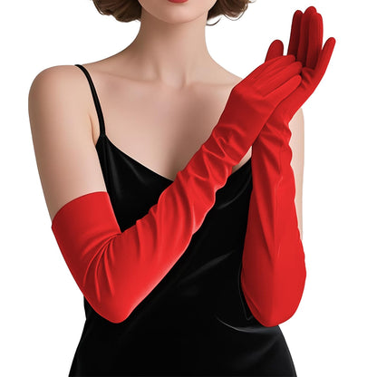 THARAHT Women Long Gloves with Satin Elbow Length for 1920s Opera Tea Party Costumes Bridal Evening Dress