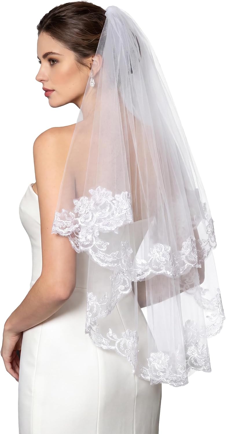 Avidlove Lace Tirm Wedding Veil Bachelorette Bridal Veils Halloween Costume