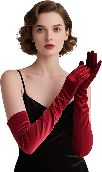 THARAHT Women Long Gloves with Satin Elbow Length for 1920s Opera Tea Party Costumes Bridal Evening Dress