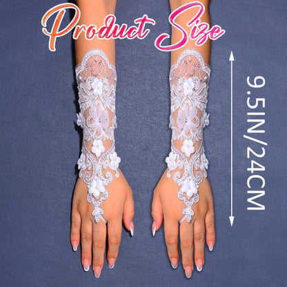 Fingerless Flower Lace Gloves White Wedding Gloves Pearl Bridal Accessories for Women and Brides