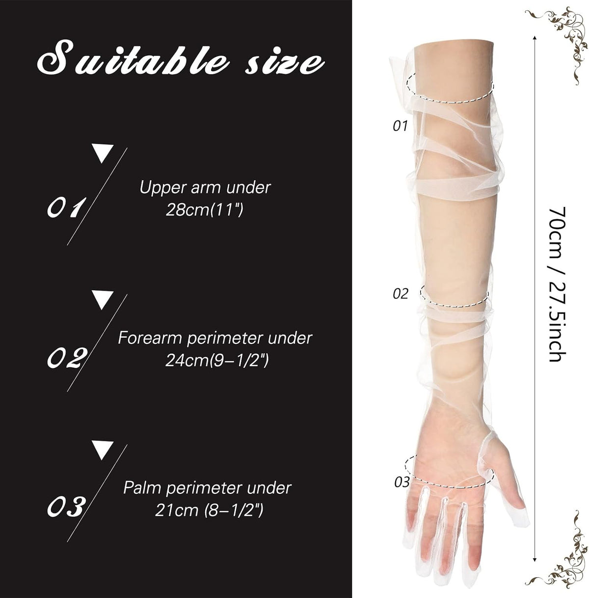Tarpop Women Long Sheer Mesh Gloves 27.5" Opera Elbow Tulle