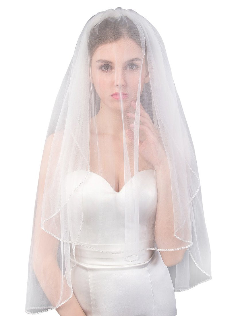 EllieHouse Women's Short 2 Tier Wedding Bridal Veil With Comb L24