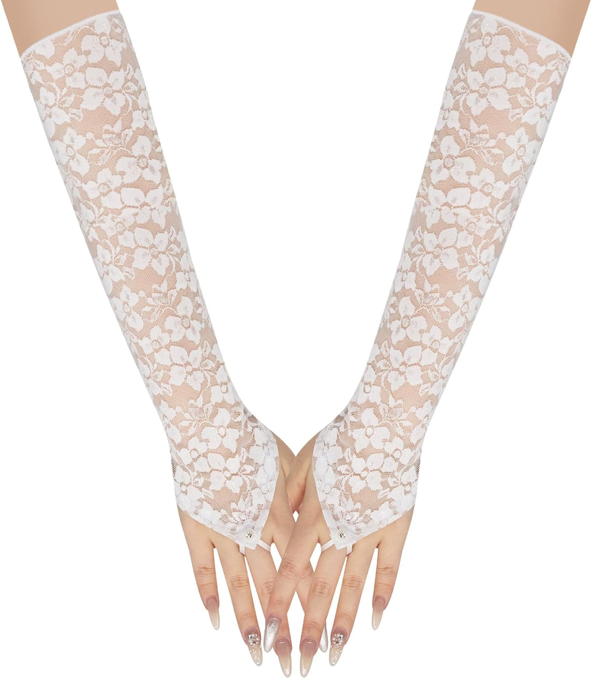 Long Keeper Elegant Floral Lace Gloves Women Elbow Length Fingerless Long Gloves for Bridal Opera Evening Wedding Party Prom