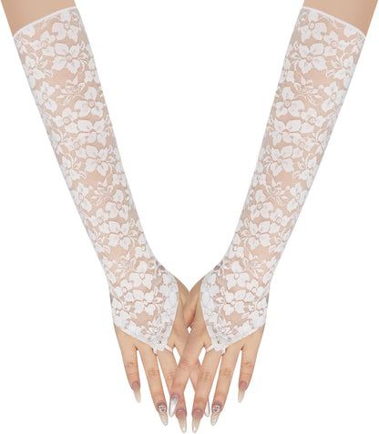 Long Keeper Elegant Floral Lace Gloves Women Elbow Length Fingerless Long Gloves for Bridal Opera Evening Wedding Party Prom