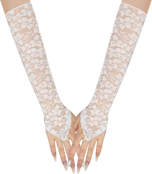 Long Keeper Elegant Floral Lace Gloves Women Elbow Length Fingerless Long Gloves for Bridal Opera Evening Wedding Party Prom