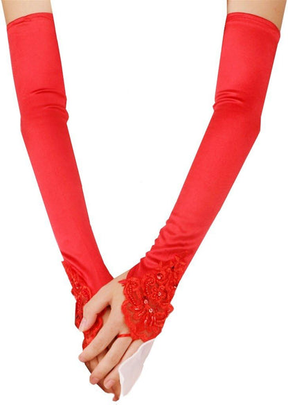 DreamHigh Satin Lace Fingerless Elbow Length Wedding/Party/Evening Gloves