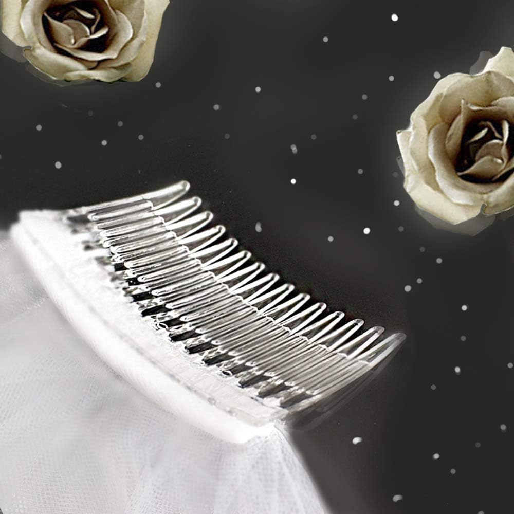 Korty Wedding Veil,2/3 Tier Ribbon Edge Center Cascade Bridal Veil with Comb for Bachelorette Party