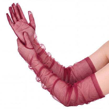 Tarpop Women Long Sheer Mesh Gloves 27.5" Opera Elbow Tulle