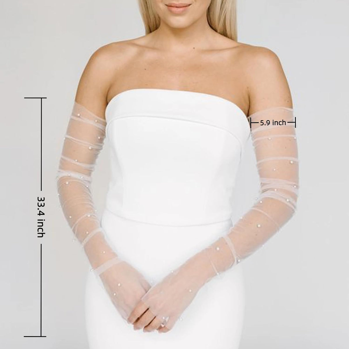Long Tulle Pearl Wedding Gloves Elbow Length Summer Fingerless Glove