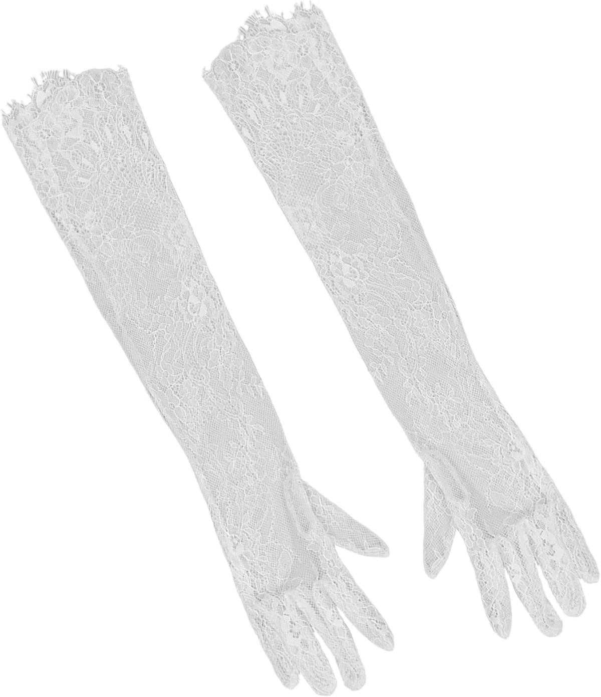 White Lace Floral Elbow Length Gloves for Women Bridal Wedding