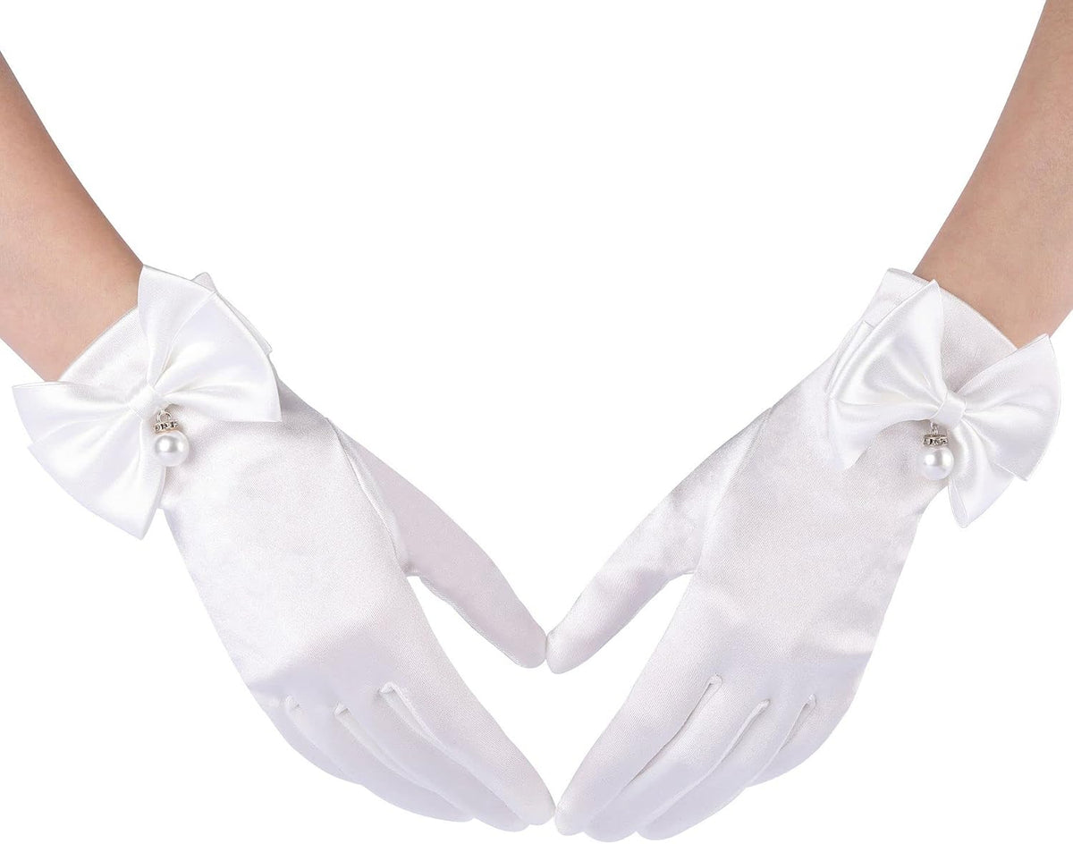 Ayliss Women Bridal Wedding Gloves Satin Short Opera Party 1920s Fancy for Special Occasion Dress Formal Dancing Cosplay