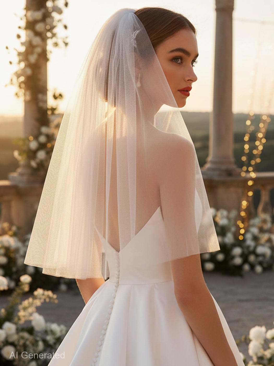 HEREAD Short Wedding Veil 1 Tier Bridal Veils with Comb for Brides