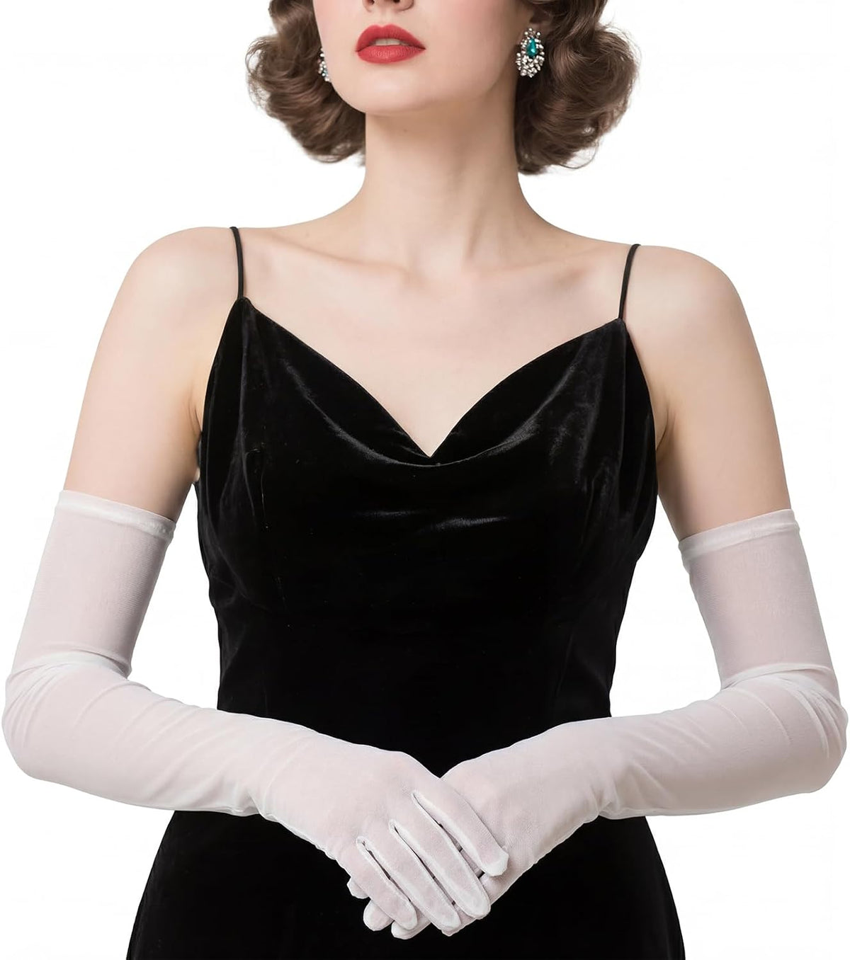 THARAHT Women Long Sheer Gloves Tulle Mesh Gloves Suitable For 1920s Opera Tea Party Attire And Bridal Evening Gowns