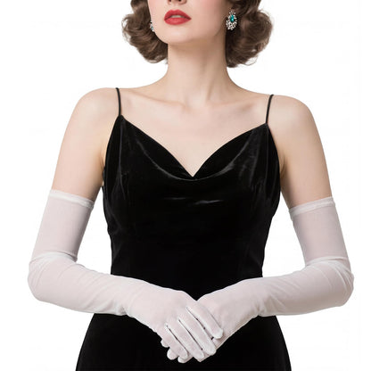 THARAHT Women Long Sheer Gloves Tulle Mesh Gloves Suitable For 1920s Opera Tea Party Attire And Bridal Evening Gowns