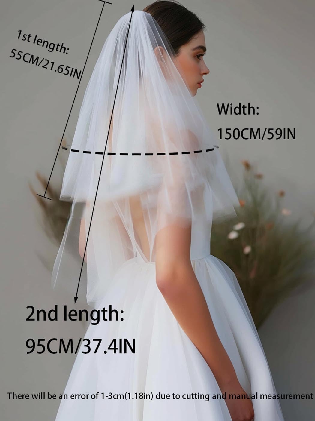 Unsutuo 2 Tiers Bride Wedding Veil Short Fingertip Bridal Tulle Veil with Comb and Cut Edge (White)
