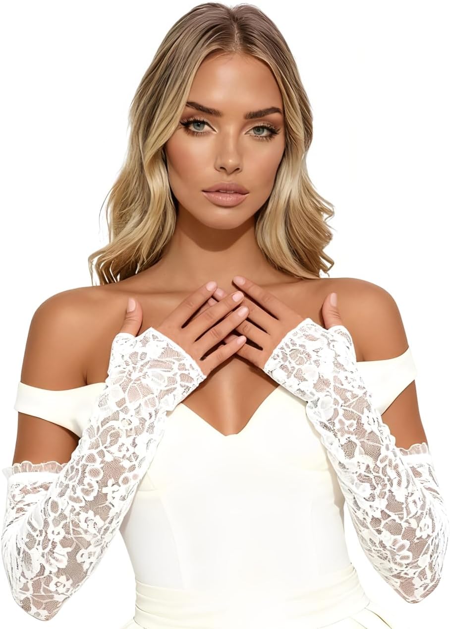 Long Lace Gloves Fingerless Bridal Arm Sleeves