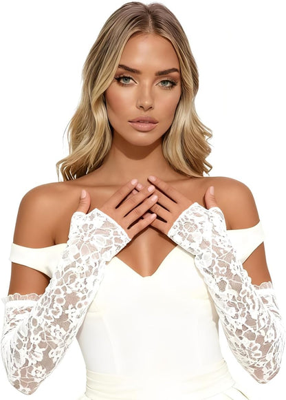 Long Lace Gloves Fingerless Bridal Arm Sleeves