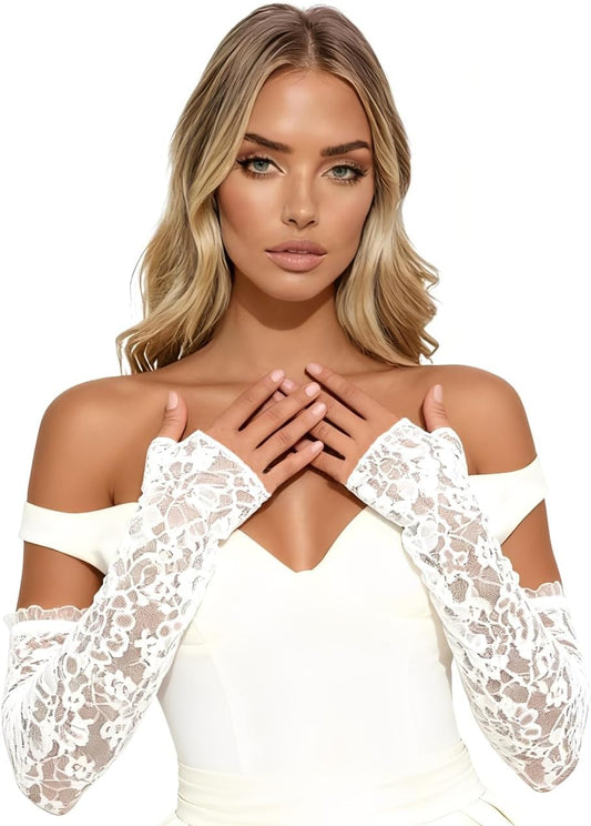 Long Lace Gloves Fingerless Bridal Arm Sleeves