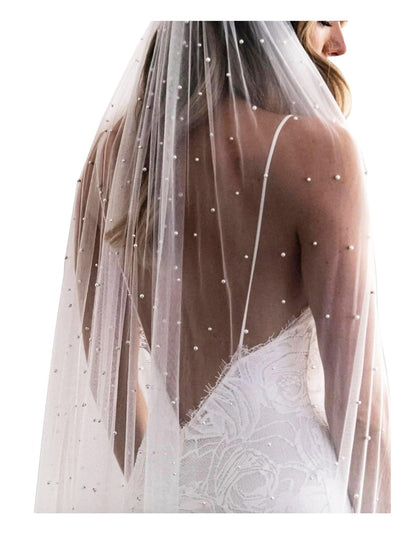 1 Tier Pearl Wedding Bridal Veil With Metal Comb F55