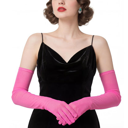 THARAHT Women Long Sheer Gloves Tulle Mesh Gloves Suitable For 1920s Opera Tea Party Attire And Bridal Evening Gowns