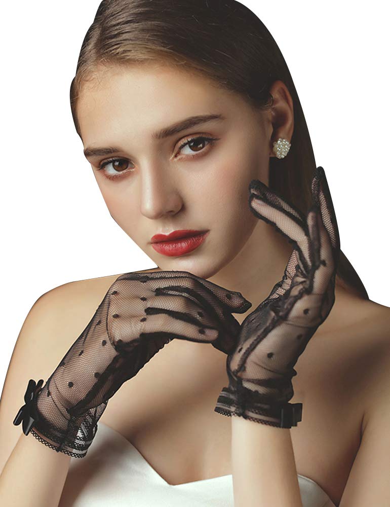 QRBTSCL Women's Lace Gloves Short Tea Party Wedding Bridal Gloves with Bow
