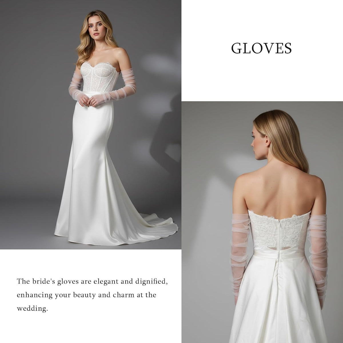 Long Tulle Pearl Wedding Gloves Elbow Length Summer Fingerless Glove