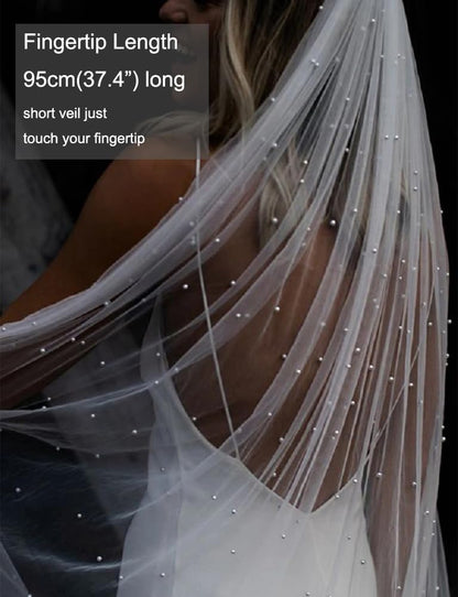1 Tier Pearl Wedding Bridal Veil With Metal Comb F55
